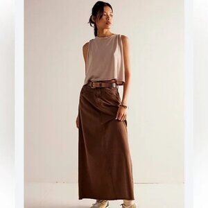 NWT Free People We The Free Come As You Are Denim Maxi Skirt in Rain Drum Brown